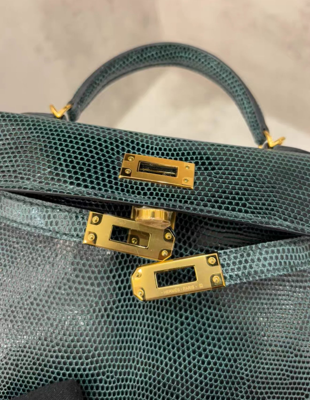 Hermes mini Kelly Vert Cypress Lizard leather Gold Hardware