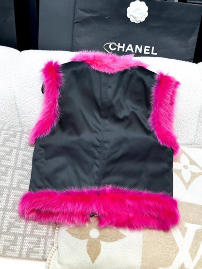 Chanel 23N fuchsia & black reversible shearling vest