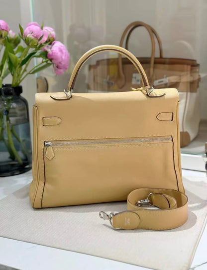 HERMES LAKIS 35 BEIGE SWIFT LEATHER WITH PALLADIUM HARDWARE