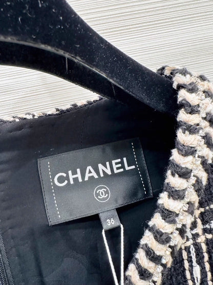 Chanel 23C Black Silver tweed dress