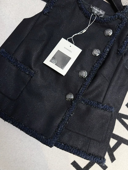 Chanel 18A dark blue tweed vest