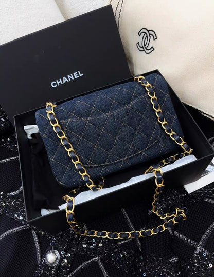 Chanel 25C indigo denim with contrasting stitching brushed gold-tone hardware Mini Flap