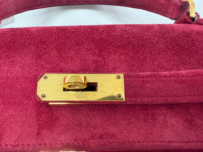Rare Hermes Kelly 28 Pink Rose Doblis Suede leather gold hardware