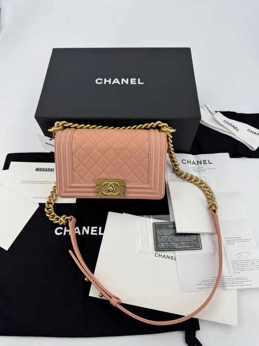 Chanel Boy Mini Bag in peach pink with gold hardware