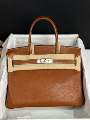Hermes Birkin 30 Fauve Barenia Faubourg leather Palladium hardware