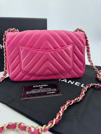 Chanel pink Lambskin Chevron Quilted Medium Double Flap