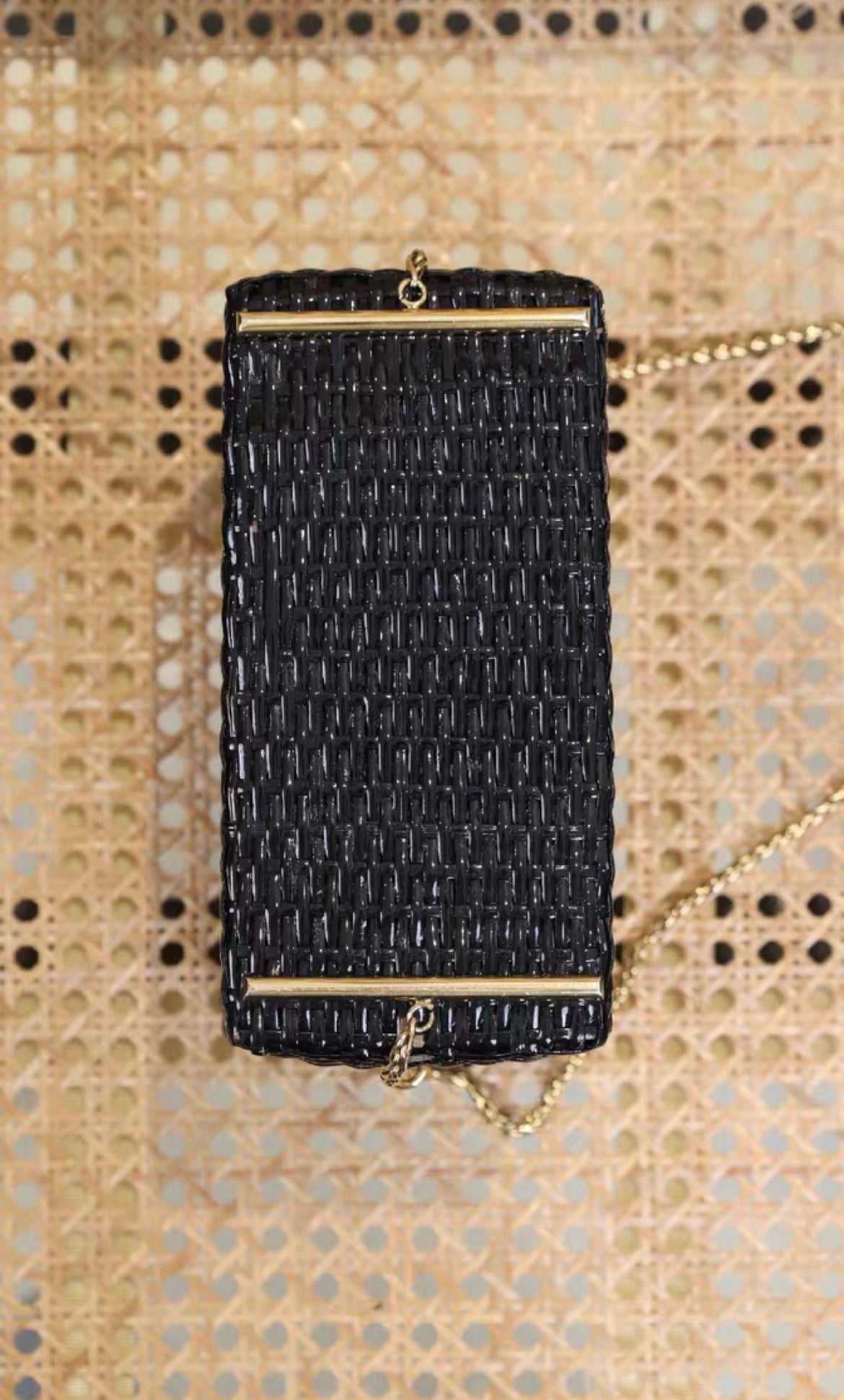 Chanel Vintage Black Wicker CC Picnic Lunch Basket Box Bag Gold Hardware