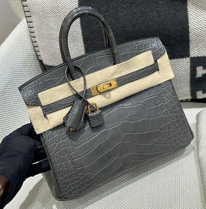 Hermes Birkin 25 graphite matte alligator gold hardware