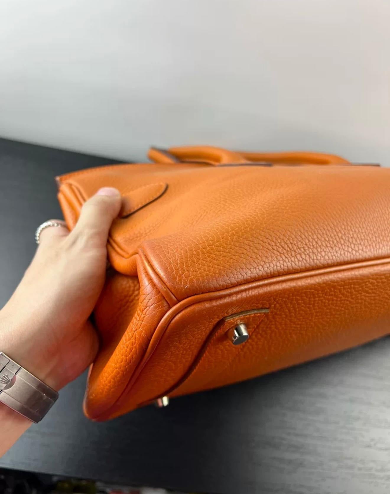 HERMES shoulder Birkin Orange Togo Leather palladium hardware