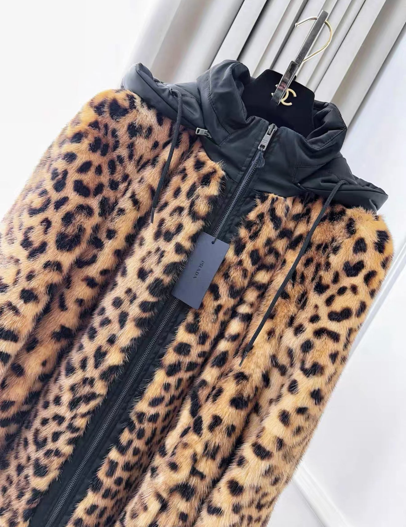 Prada leopard print hooded mink fur coat