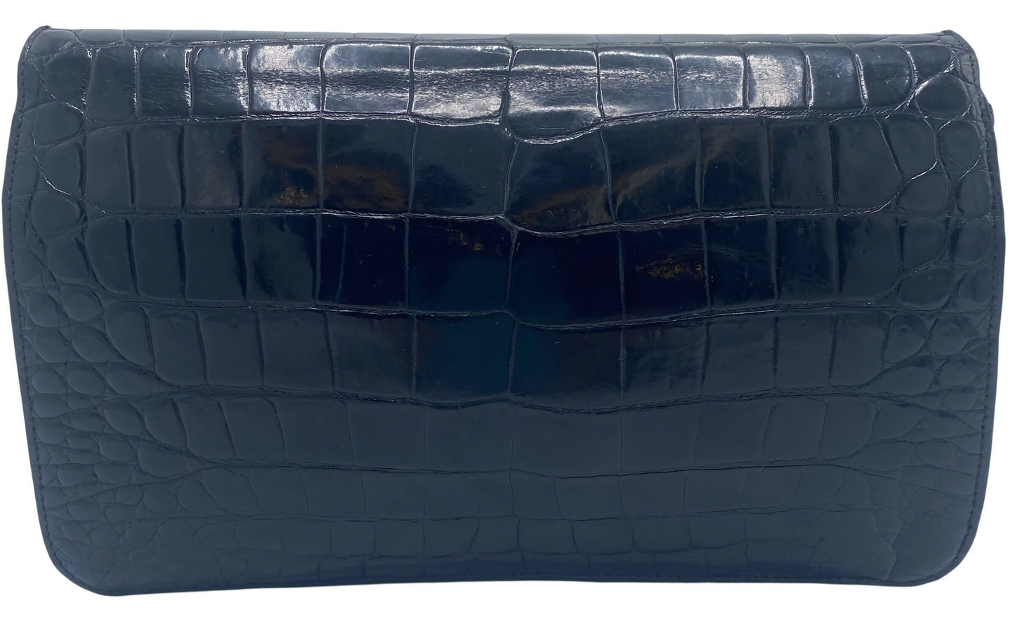 RARE Vintage 1984 Chanel Black Croc Flap Bag 24K Gold Hardware