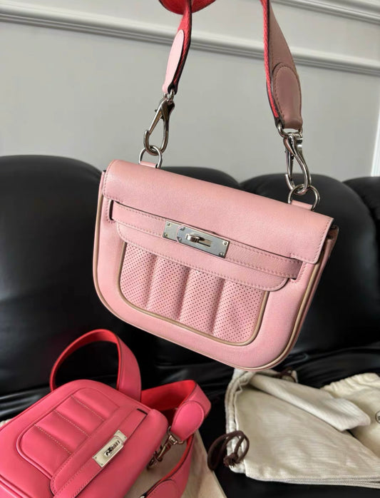 HERMES Swift Leather Mini Berline Shoulder Bag Cherry Blossom Pink