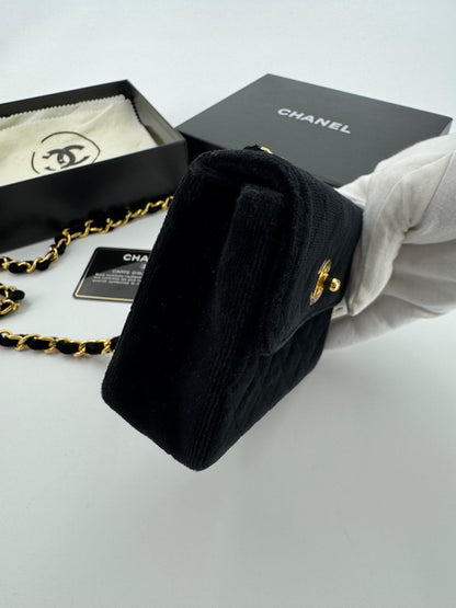 Chanel vintage Black velvet mini square flap bag with gold hardware