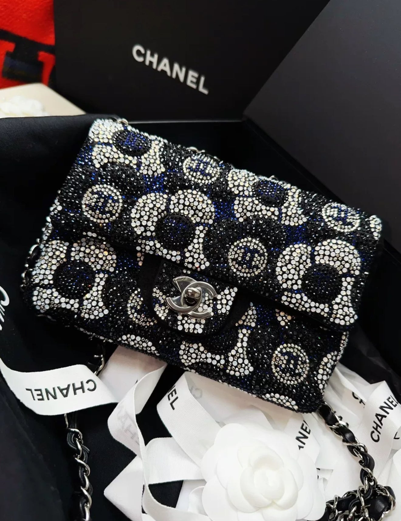 Chanel 23K Bleu/Black Strass Flap Bag