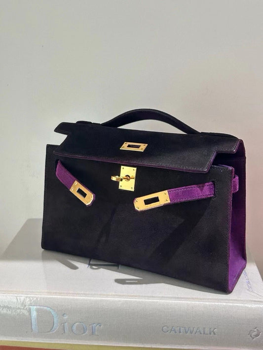 Hermes kelly pochette black Doblis leather gold hardware