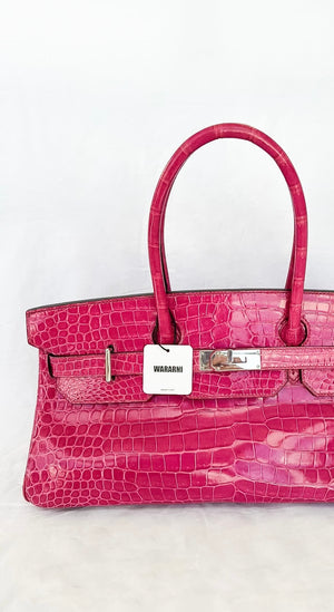 Hermès Birkin Shoulder JPG 42 Rose Scheherazade Shiny Porosus Crocodile Palladium Hardware – Ultra Rare Collector Piece