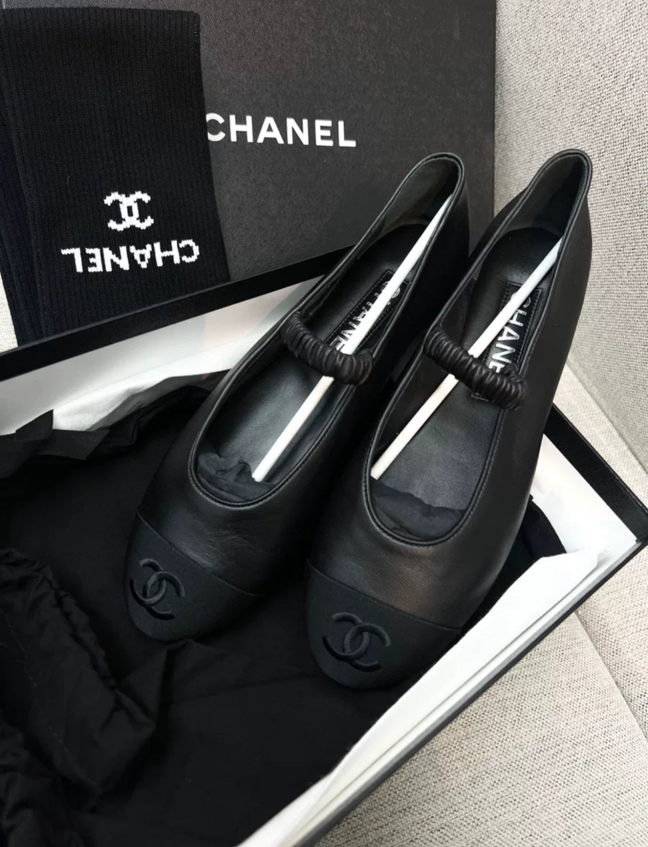 Chanel 24c Mary Jane black leather ballet flats