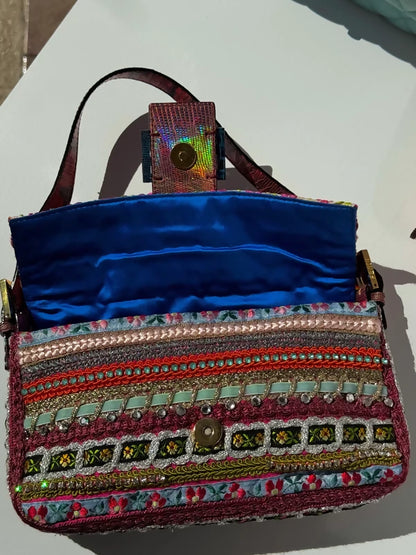 Fendi 2016 Rare Embellished Mixed Media Baguette Bag