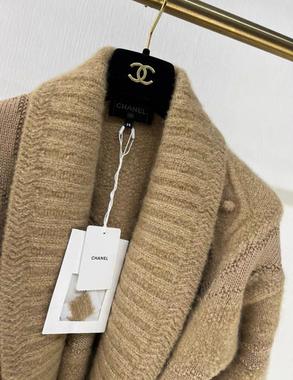 CHANEL 23N coco neige Beige Belted Shawl Collar Cardigan Sweater size 38