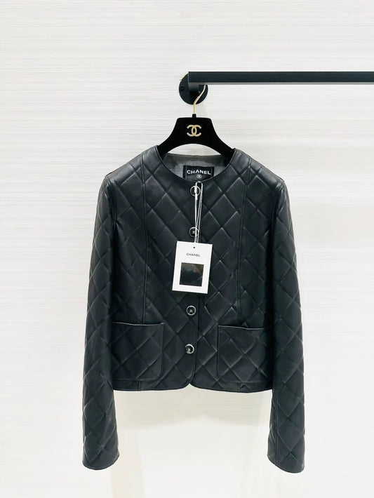 Chanel 25P black quilted lambskin leather jacket