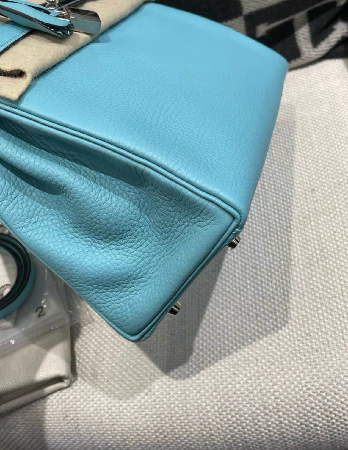 Hermes Kelly 28 Blue Atoll Palladium Hardware