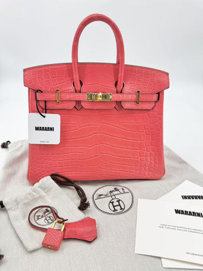 HERMÈS BIRKIN 25 BOUGAINVILLEA MATTE ALLIGATOR GOLD HARDWARE