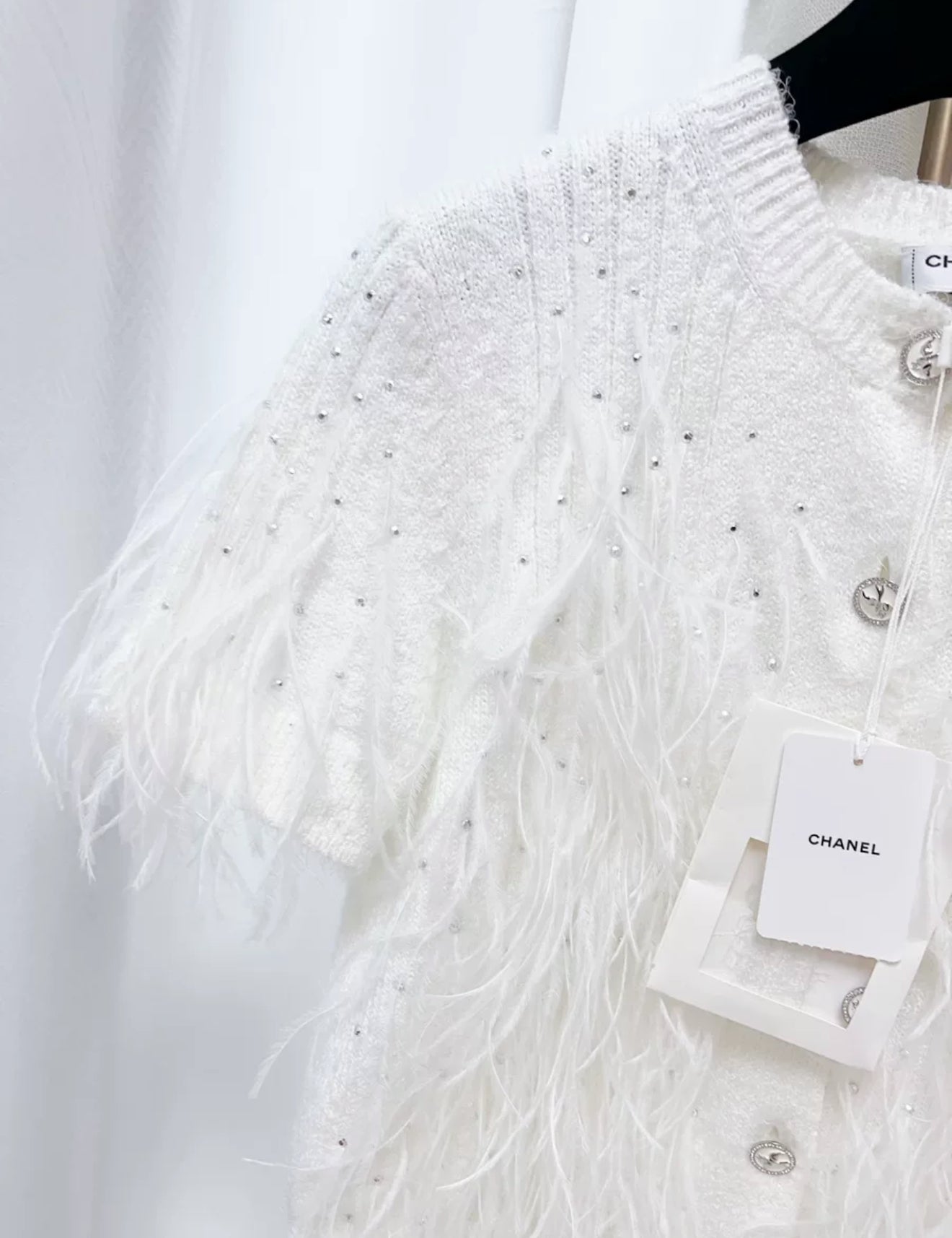 Chanel 25S white feather cardigan