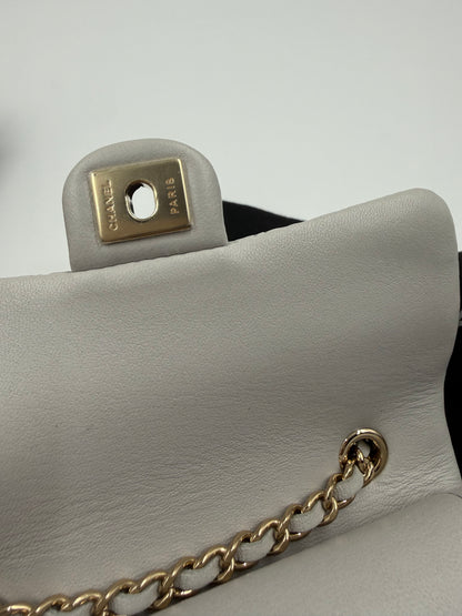 Chanel 25A CLASSIC MINI BAG WITH HOOK Gray Calfskin & light Gold-Tone Metal