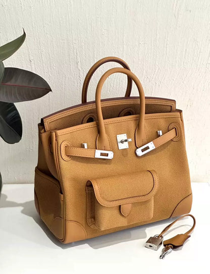 Hermès Birkin Cargo 25 Sesame Swift and Desert Toile Canvas Palladium Hardware