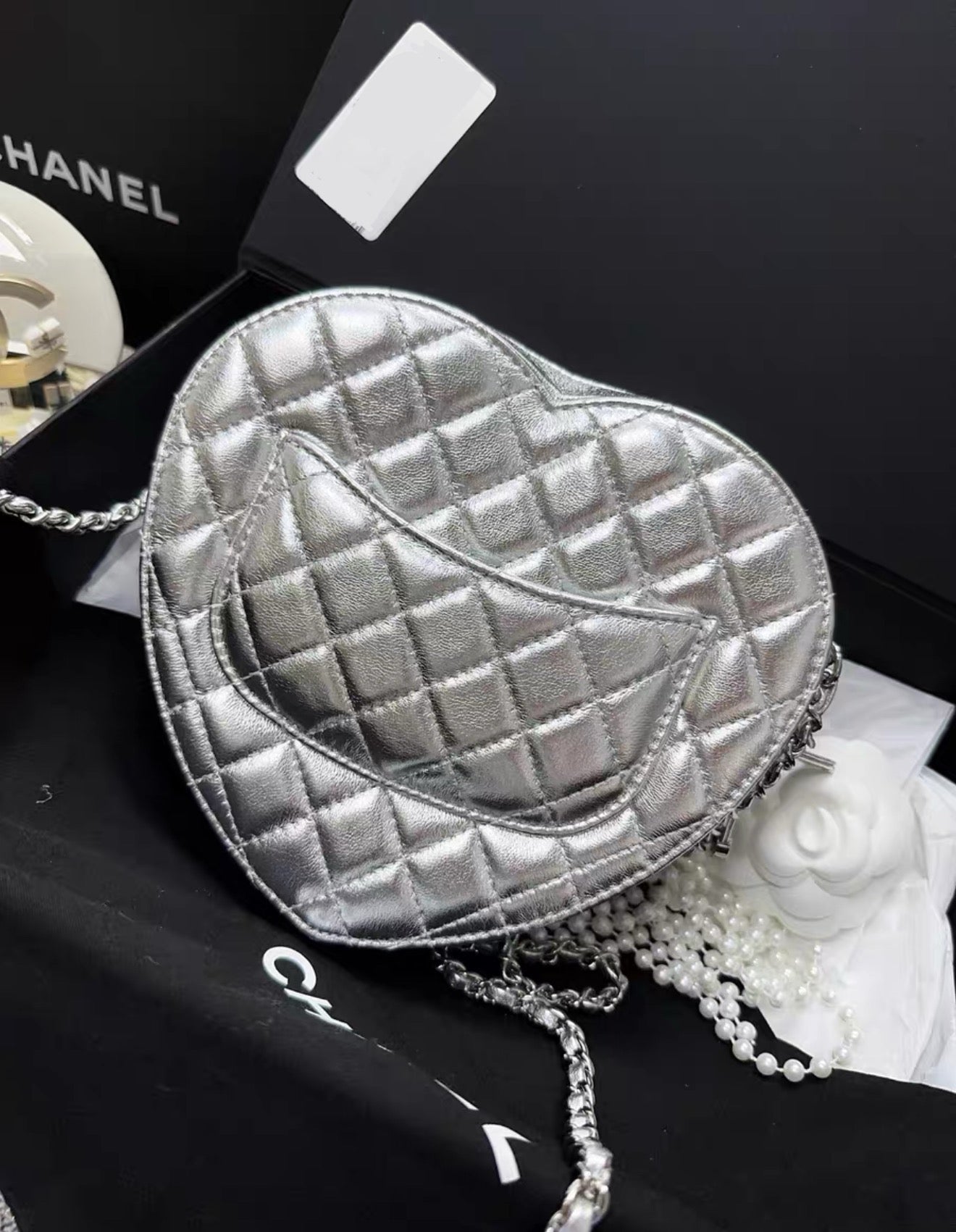 Chanel 25B Large Silver Heart bag