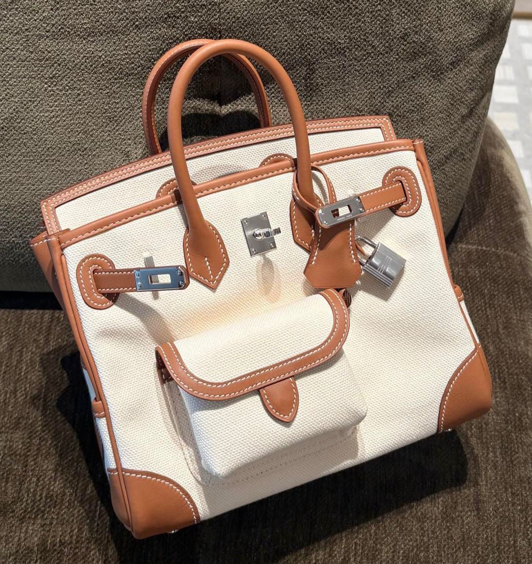 Hermes Birkin 25 Cargo Gold Swift & Vanille Toile Palladium Hardware