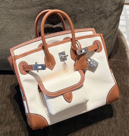 Hermes Birkin 25 Cargo Gold Swift & Vanille Toile Palladium Hardware