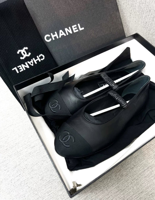 Chanel 24c Mary Jane black leather ballet flats