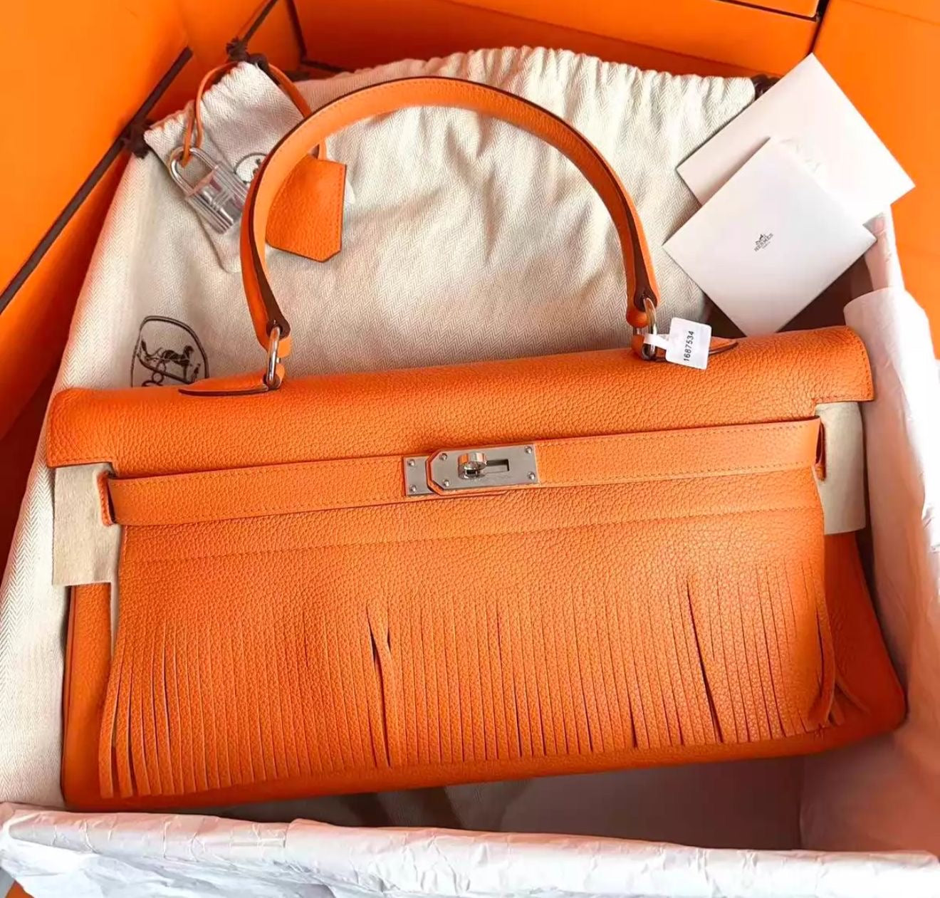 Hermès Shoulder Kelly fringe Togo leather palladium hardware