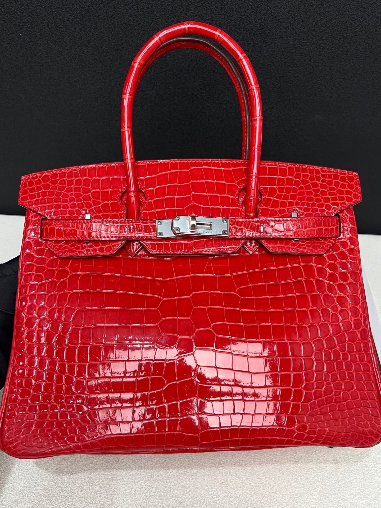 Hermes Birkin 30 braise shiny porosus palladium hardware