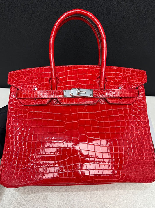 Hermes Birkin 30 braise shiny porosus palladium hardware