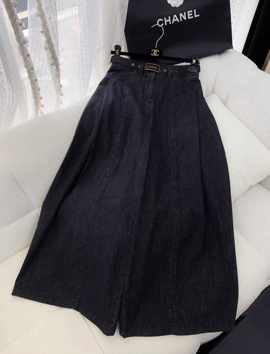 CHANEL 23S WIDE LEG DENIM PANTS + BELT size 34