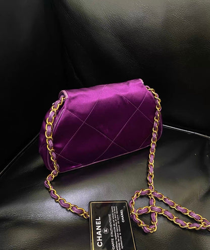 Chanel Vintage Flap Bag in Purple Satin and Gold Hardware