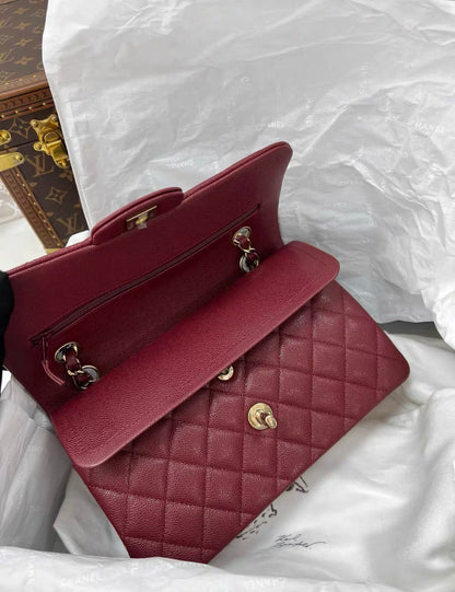 Chanel 23 Red Wine Burgundy Caviar Leather Medium Classic Flap