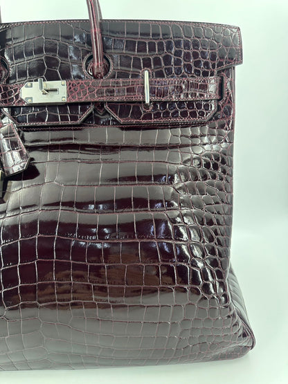 Hermes Birkin HAC 50 Bordeaux Shiny Crocodile leather palladium hardware