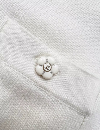 Chanel 23k white camellia cashmere vest