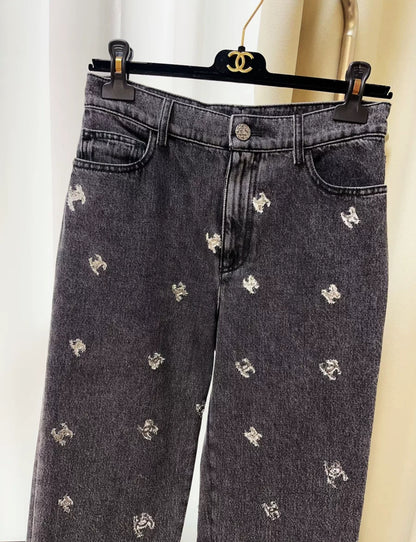 Chanel 21K Black Denim silver CC logo