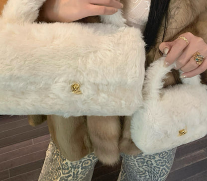 Chanel White Furry Mother-Daughter Bag