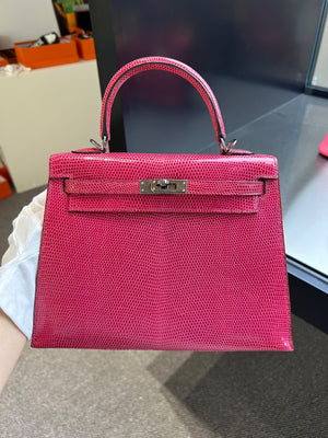 Hermès Kelly 25 pink lizard leather palladium hardware