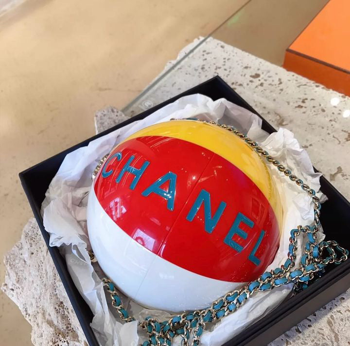 Chanel Limited Edition Red, Yellow, Blue and White Lucite Beach Ball Bag Pale Gold Hardware