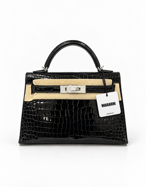 Hermès Mini Kelly Sellier Mini Black Shiny Porosus Crocodile Diamond Hardware