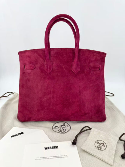 Rare* Hermès Birkin 35 raspberry pink suede doblis leather gold hardware