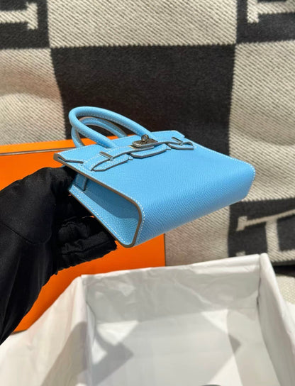 Rare. Hermes Micro birkin 15 in blue Celeste palladium hardware