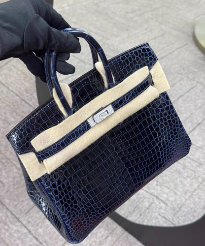 Hermès Birkin 25 Dark Blue Shiny Crocodile Diamond Hardware