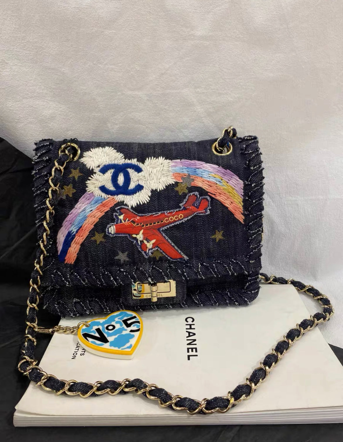 CHANEL 2006 VINTAGE NIGHT FLIGHT DENIM REISSUE AIRPLANE RAINBOW